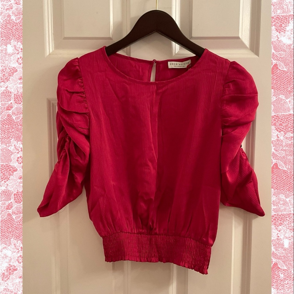 Paper Crane Ruched Sleeve Top - NWT - Pink